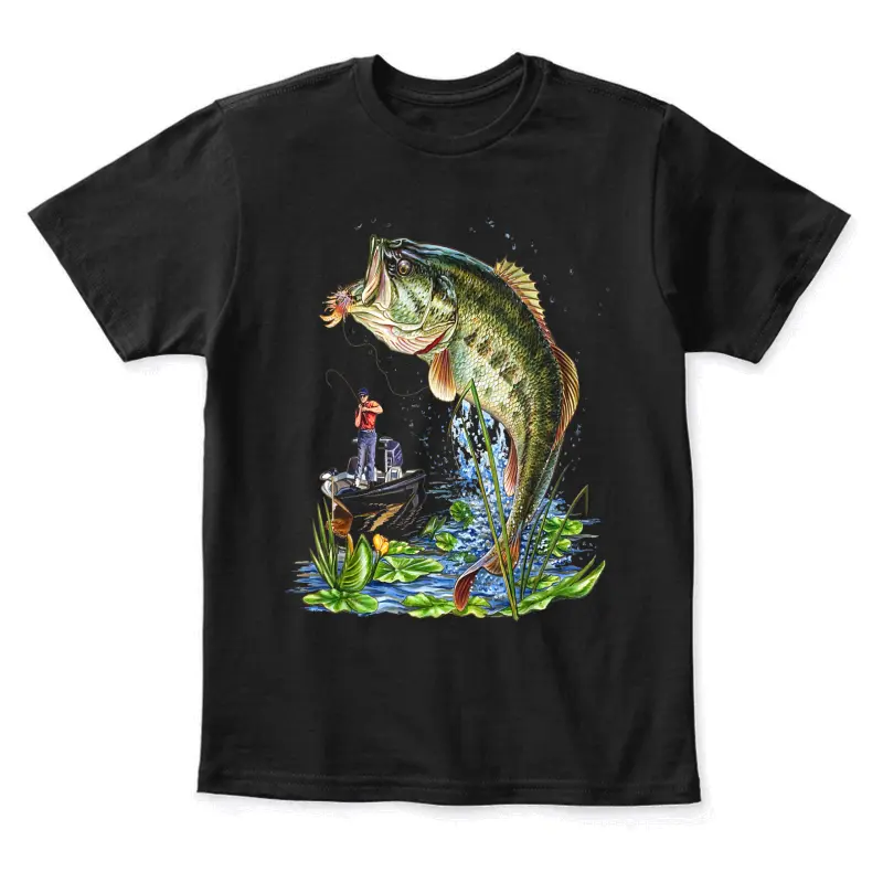 Fishing Graphic Large Mouth Bass Fish Youth Staple T-Shirt