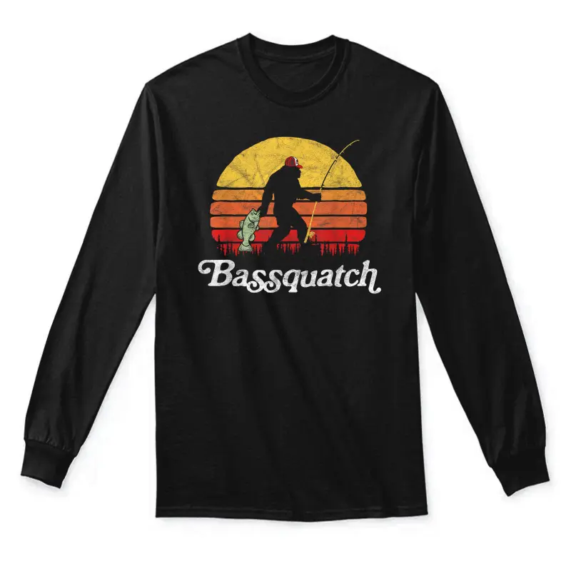 Bassquatch! Funny Bigfoot Fishing Outdoor Retro Unisex Long Sleeve T-Shirt
