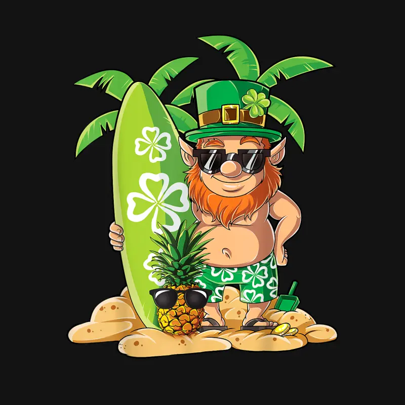 Leprechaun Hawaiian Surfing St Patricks Day Hawaii Men Women Unisex Long Sleeve T-Shirt