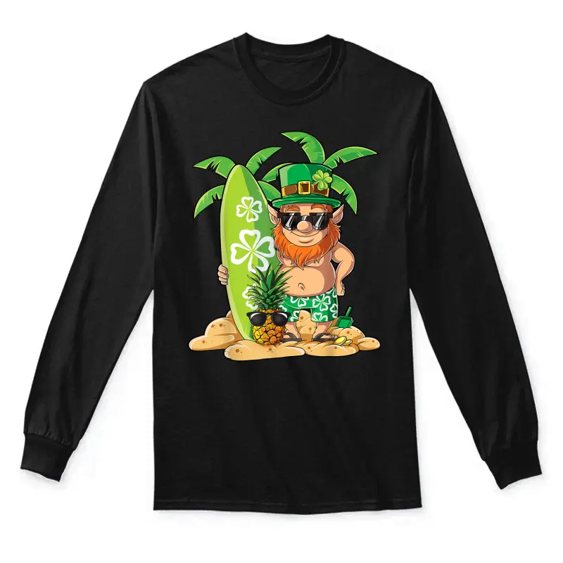 Leprechaun Hawaiian Surfing St Patricks Day Hawaii Men Women Unisex Long Sleeve T-Shirt