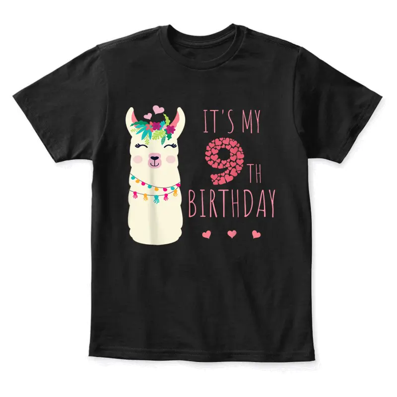It's My 9Th Birthday Nine Year Old Girl Birthday Cute Llama Youth Staple T-Shirt