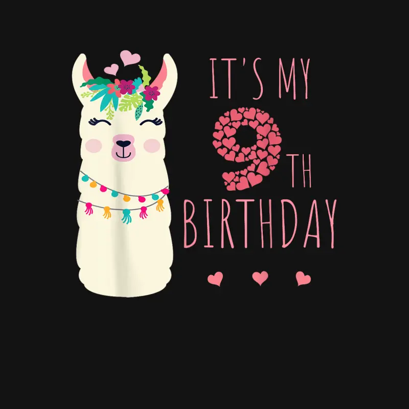 It's My 9Th Birthday Nine Year Old Girl Birthday Cute Llama Youth Staple T-Shirt
