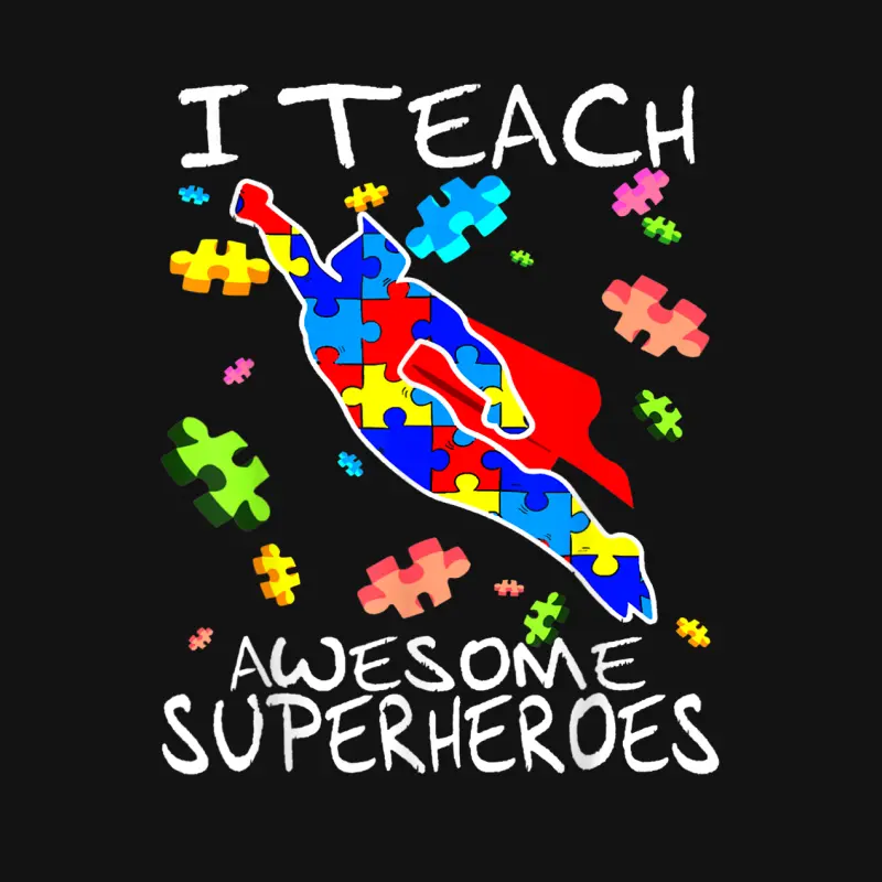 Autism Awareness Teacher I Teach Awesome Superheroes Youth Staple T-Shirt