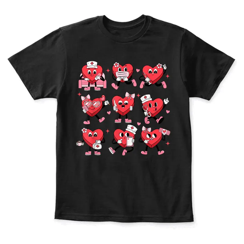 Cute Nurse Conversation Hearts Valentine's Day Women Men Kid Youth Staple T-Shirt