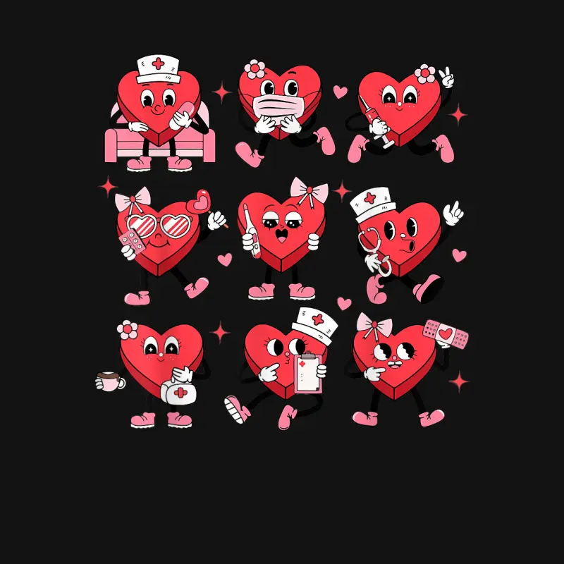 Cute Nurse Conversation Hearts Valentine's Day Women Men Kid Youth Staple T-Shirt