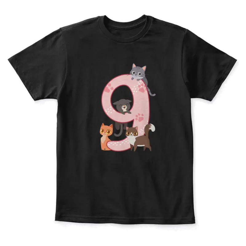 9Th Birthday Girl Cats Outfit 9 Years Old Youth Staple T-Shirt