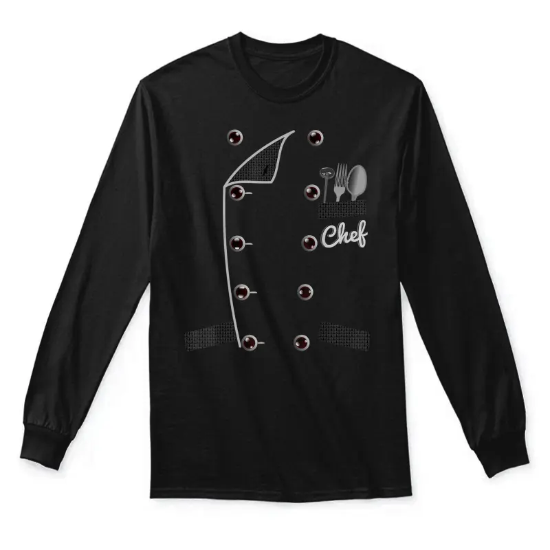 Chef Tshirt Uniform Jacket Faux Funny Cook Shirt For Cooking Unisex Long Sleeve T-Shirt