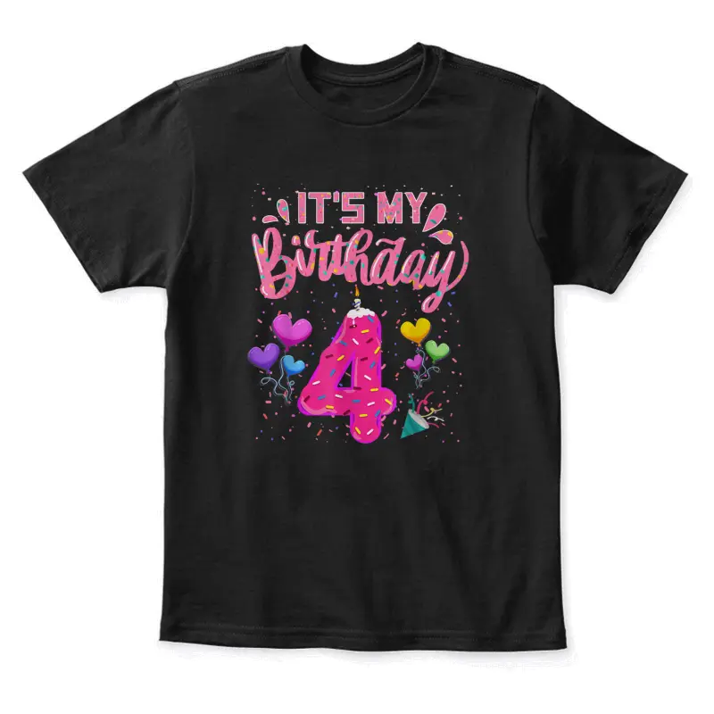 It's My 4Th Birthday Doughnut Happy 4 Years Old Girl Kids Youth Staple T-Shirt