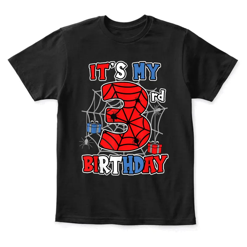 It's My 3Rd Birthday Spider Theme Party 3 Year Old Boys Kids Youth Staple T-Shirt