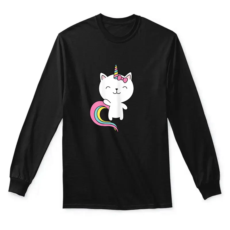 Caticorn  Cute Cat Unicorn Horn Rainbow Pastel Colors Unisex Long Sleeve T-Shirt