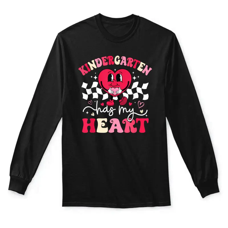 Groovy Kindergarten Has My Heart Teacher Valentine's Day Unisex Long Sleeve T-Shirt