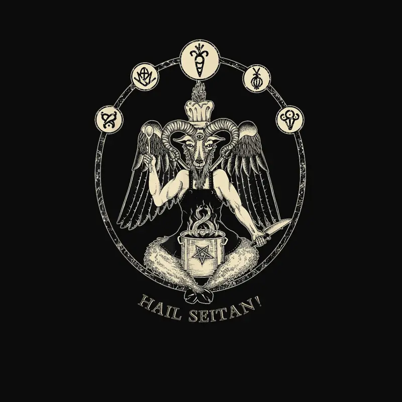 Hail Seitan! Satanic Vegan Chef Baphomet Occult Home Cook Unisex Staple T-Shirt