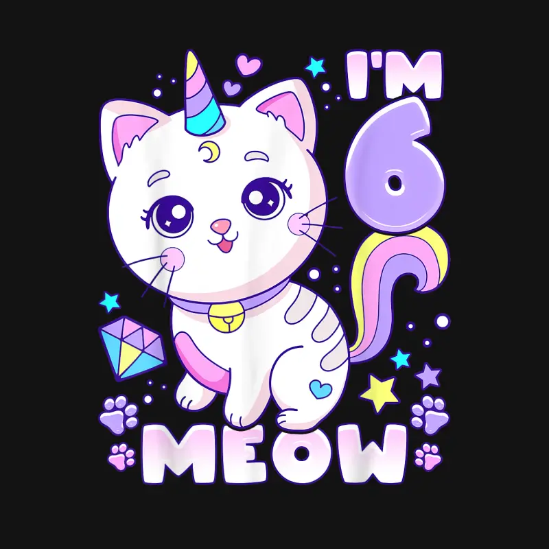 Birthday Girl 6 Years Old, Cat, Unicorn, 6Th Birthday Youth Staple T-Shirt