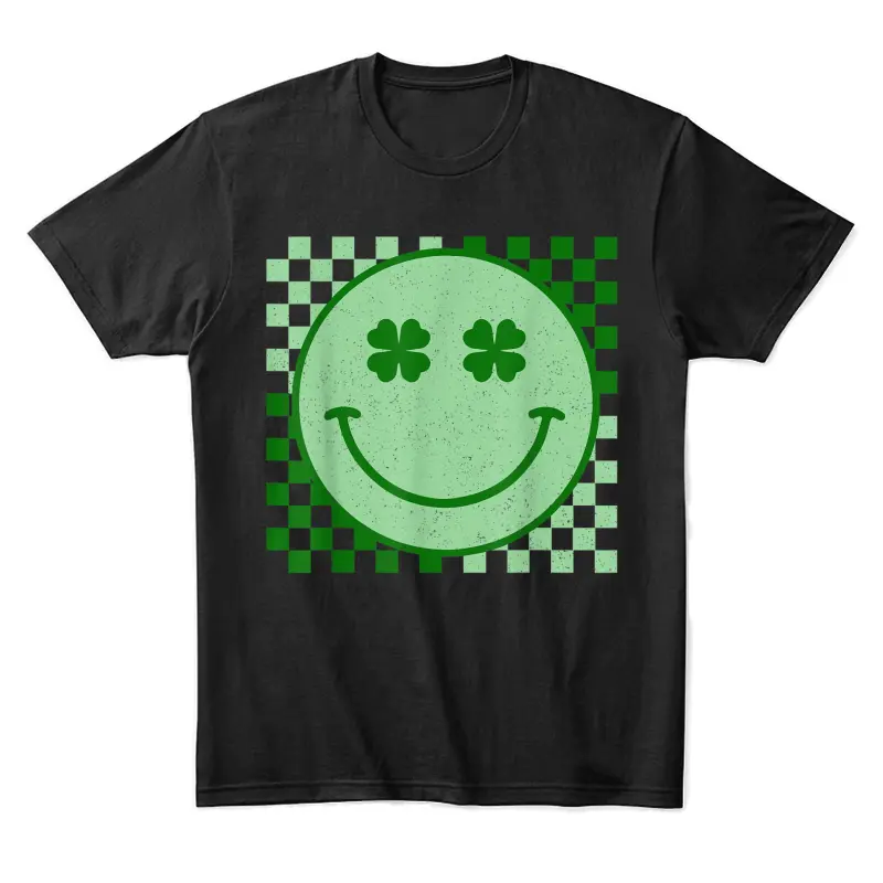Retro Groovy St Patricks Day Hippie Smile Face Shamrock Unisex Staple T-Shirt