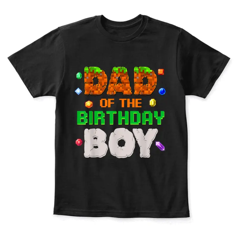 Dad Of The Birthday Boy Video Gamer Pixel Number Bday Party Youth Staple T-Shirt
