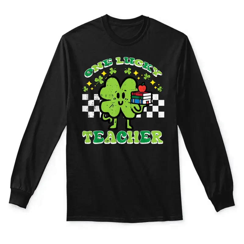 St Patrick Day Shamrock One Lucky Teacher Retro Saint Pattys Unisex Long Sleeve T-Shirt