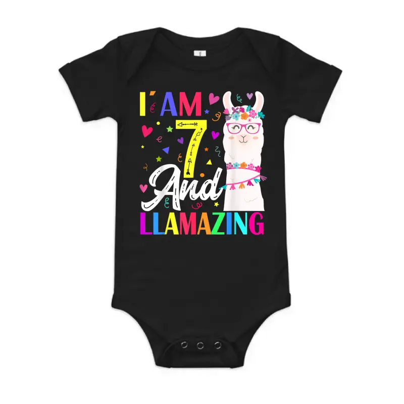 I Am 7 Years Old And Llamazing Llama 7Th Birthday Baby Onesie