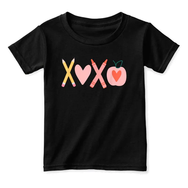 Women Xoxo Teacher Valentine's Day Pencil And Apple Toddler Staple T-Shirt