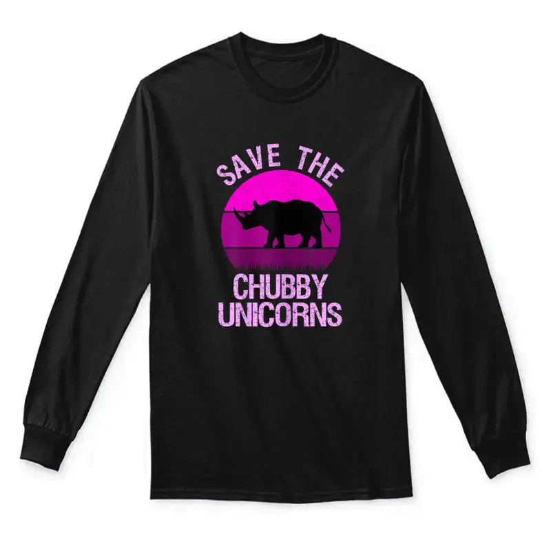 Save The Chubby Unicorns Retro Style Rhino Gift Unisex Long Sleeve T-Shirt