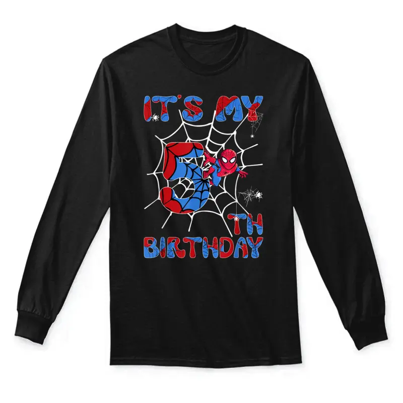 Kids It's My 5Th Birthday Spider Web 5 Year Old Boys Unisex Long Sleeve T-Shirt