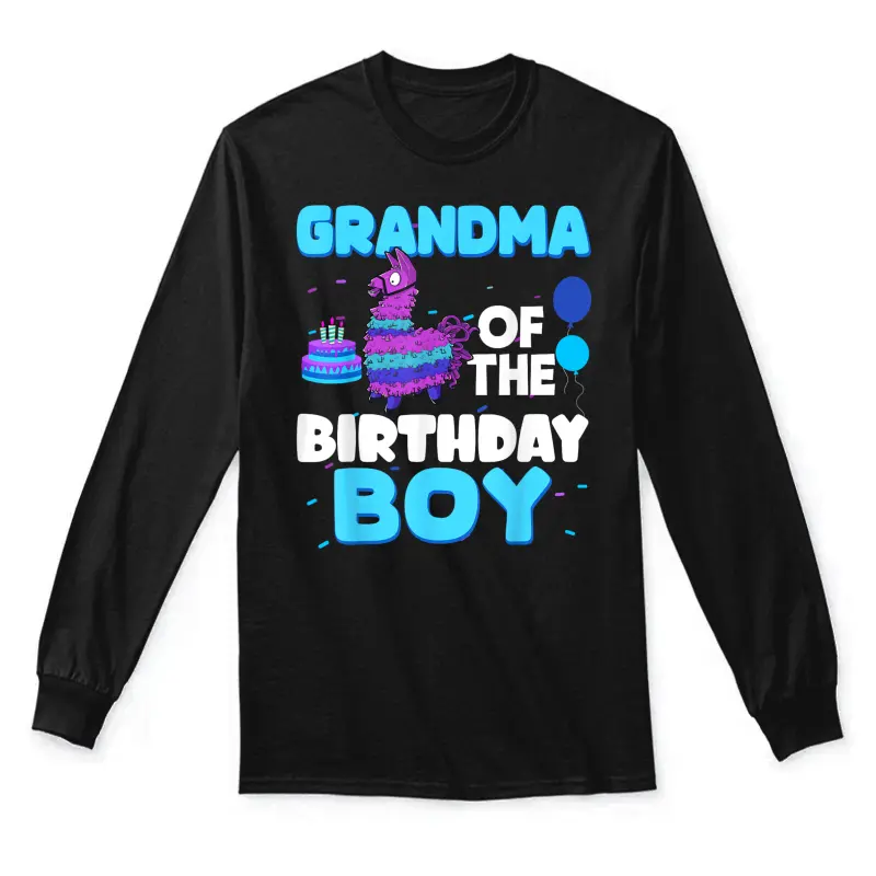 Grandma Of The Birthday Boy Llama Family Party Decorations Unisex Long Sleeve T-Shirt