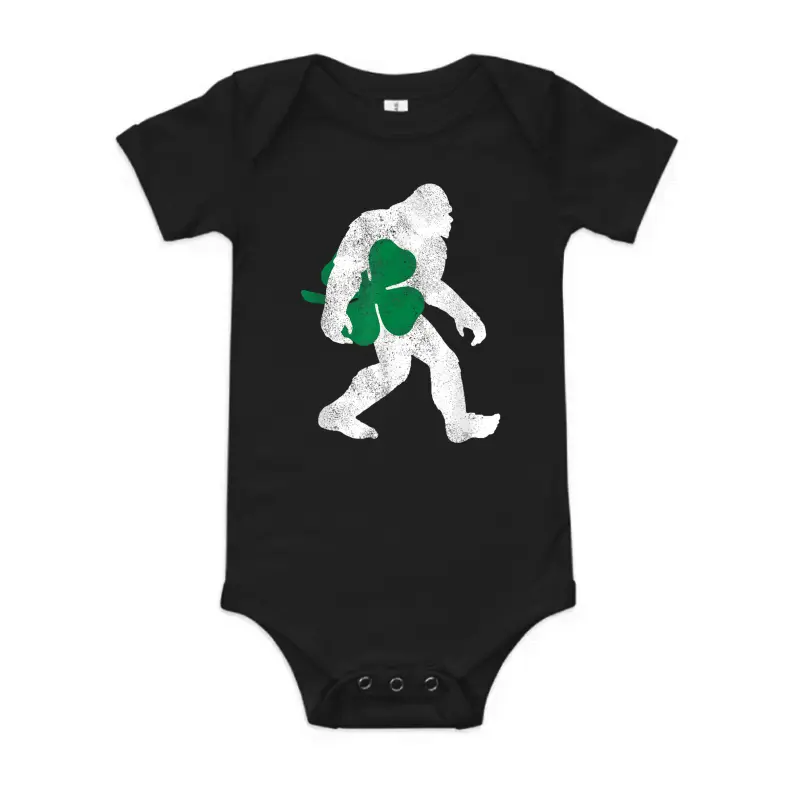 St Patricks Day Bigfoot Shirt - Clover Leaf Irish Sasquatch Baby Onesie