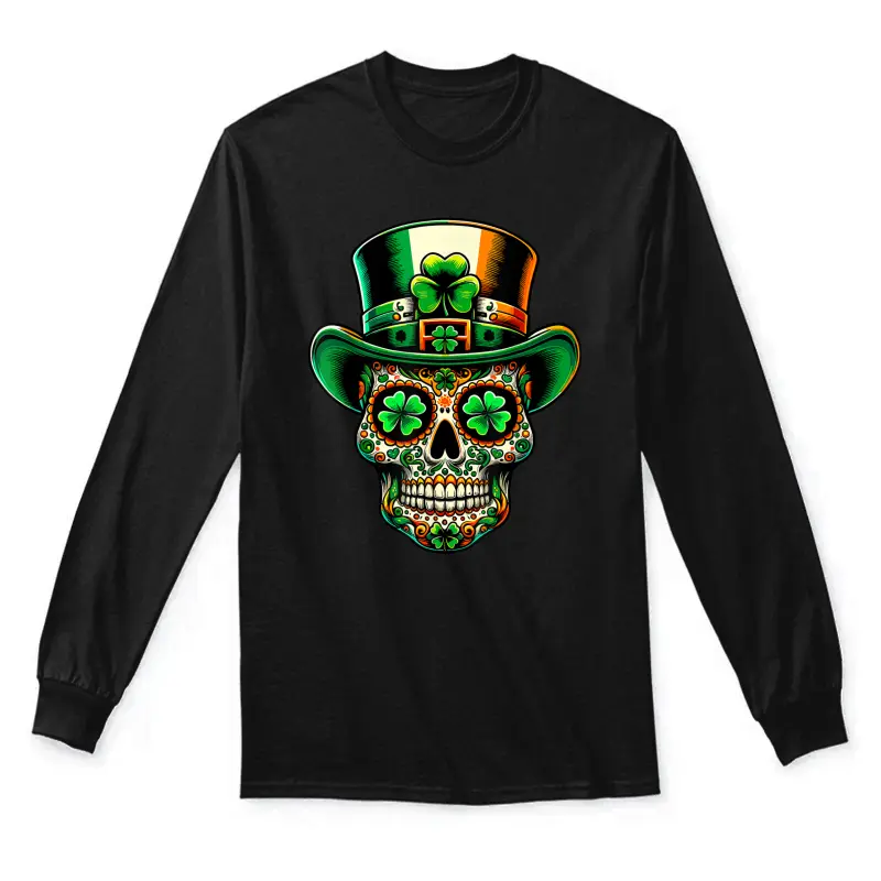 San Patties Irish Sugar Skull Day Of Dead St Patricks Day Unisex Long Sleeve T-Shirt