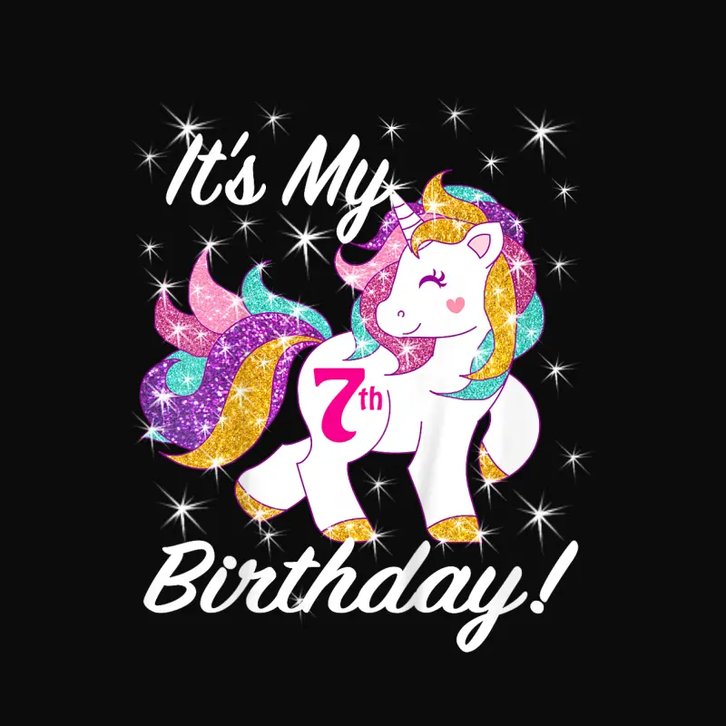 Kids It's My 7Th (7 Year Old) Birthday Shirt Girl Unicorn Outfit Unisex Staple T-Shirt