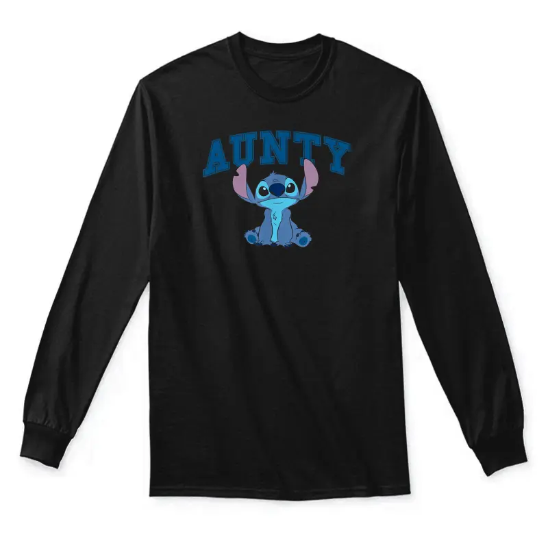 Disney Lilo & Stitch Aunty Cute Stitch Big Chest Text Logo Unisex Long Sleeve T-Shirt