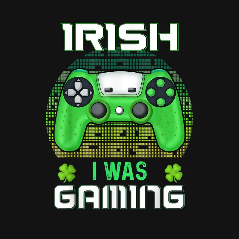 St Patricks Day Boys Kids Gamer Shamrock Irish I Was Gaming Youth Staple T-Shirt