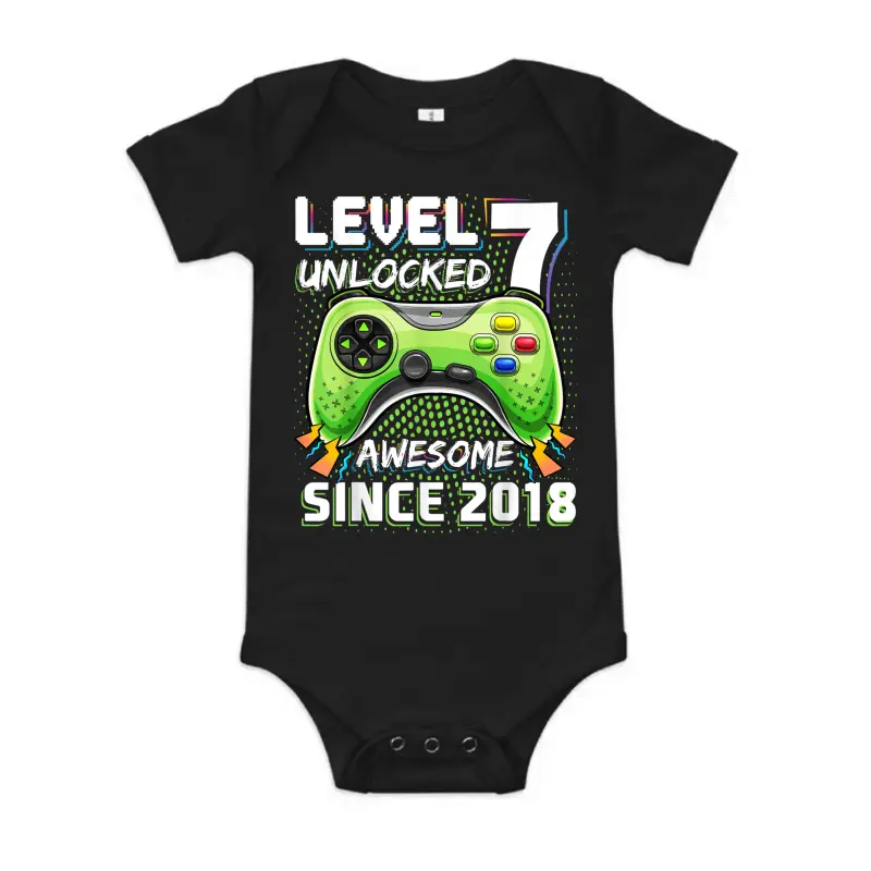 7Th Birthday Boy Level 7 Gamer 7 Year Video Game Party Baby Onesie