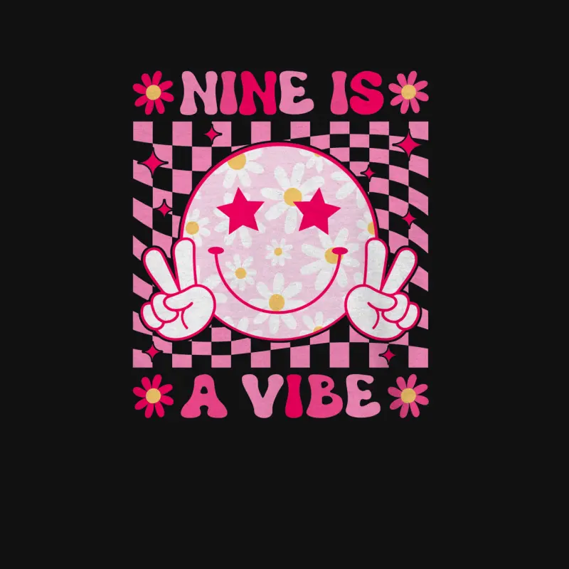 Nine Is A Vibe Birthday Groovy 9 Year Old Girls 9Th Birthday Baby Onesie