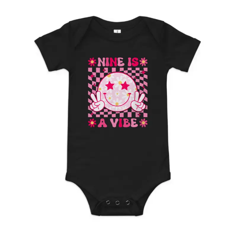 Nine Is A Vibe Birthday Groovy 9 Year Old Girls 9Th Birthday Baby Onesie