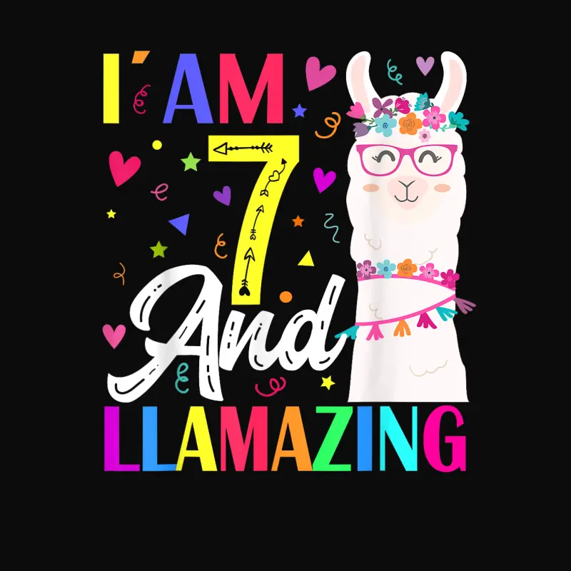 I Am 7 Years Old And Llamazing Llama 7Th Birthday Unisex Staple T-Shirt