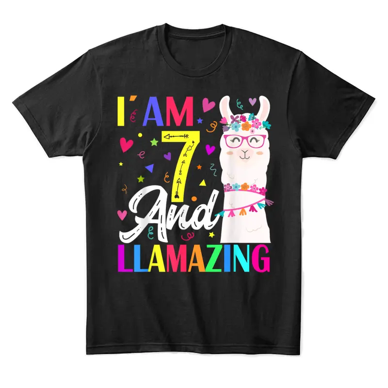 I Am 7 Years Old And Llamazing Llama 7Th Birthday Unisex Staple T-Shirt