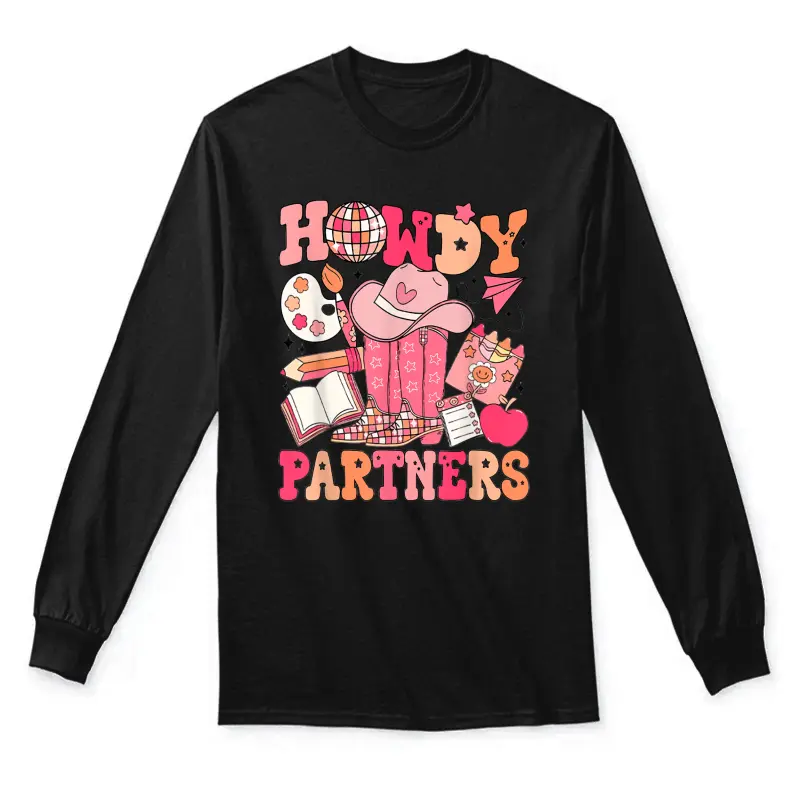 Retro Howdy Teacher Disco Ball Cowboy Cowgirl Back To School Unisex Long Sleeve T-Shirt
