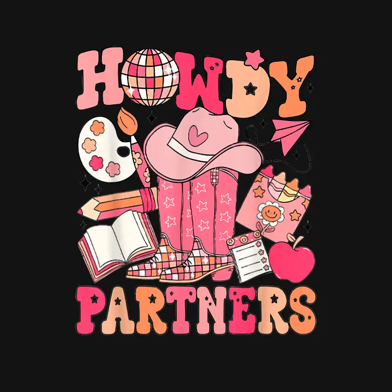 Retro Howdy Teacher Disco Ball Cowboy Cowgirl Back To School Unisex Long Sleeve T-Shirt