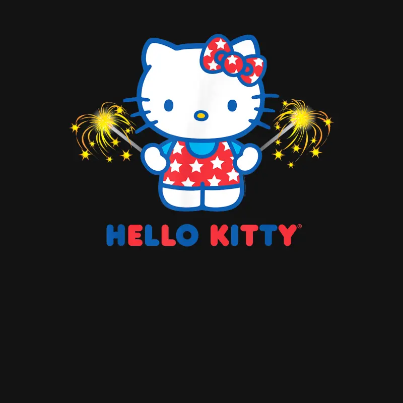 Hello Kitty Fireworks Sparklers Usa Americana Patriotic Star Unisex Long Sleeve T-Shirt