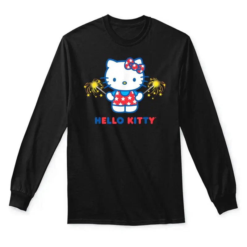 Hello Kitty Fireworks Sparklers Usa Americana Patriotic Star Unisex Long Sleeve T-Shirt