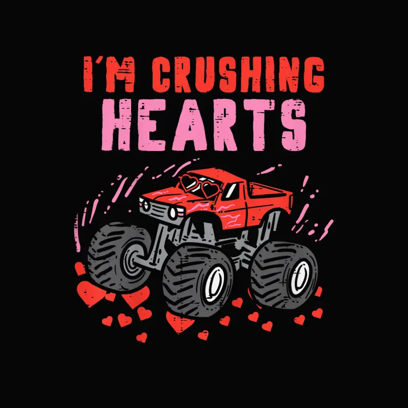 I Crush Hearts Monster Truck Toddler Boys Valentines Day Toddler Staple T-Shirt