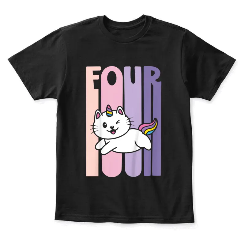 Kids 4 Year Old Cute Caticorn Cat Unicorn Birthday Girl B-Day Youth Staple T-Shirt