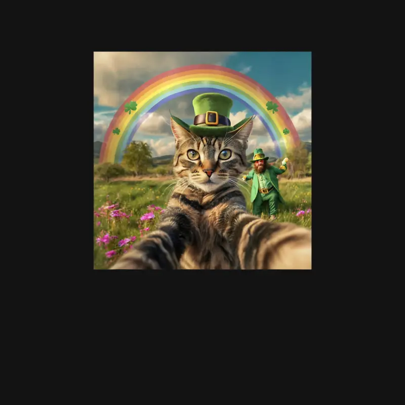 St Patrick's Day Cat Selfie With Leprechaun Funny Photo Unisex Long Sleeve T-Shirt