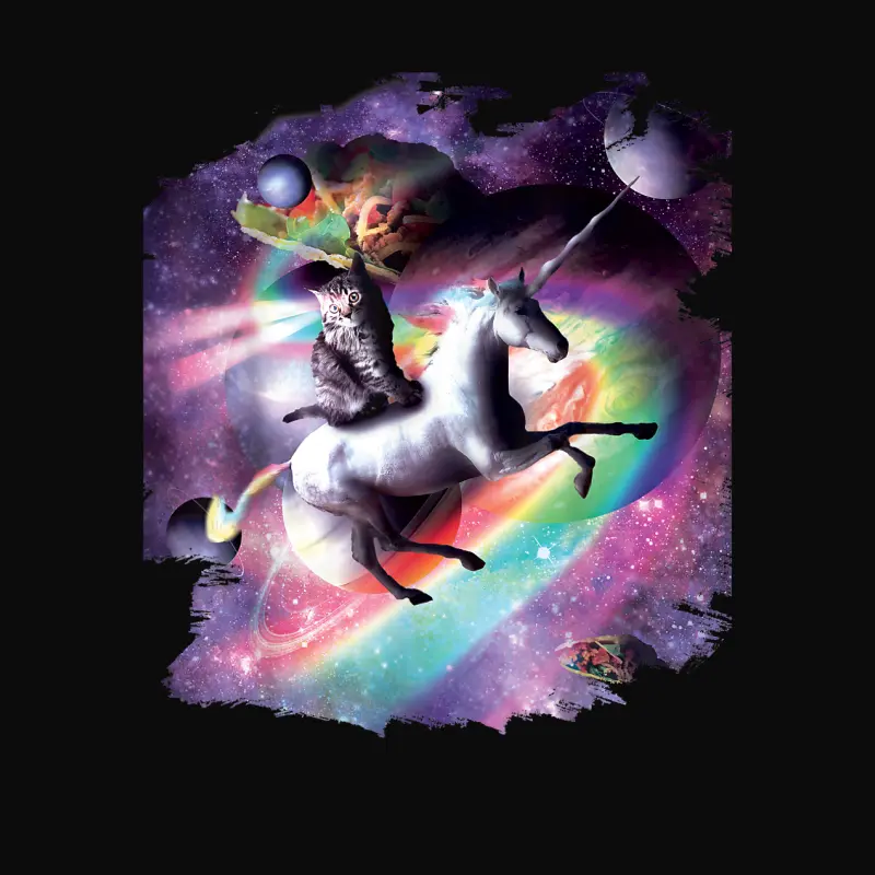 Space Cat Riding Unicorn - Laser, Tacos And Rainbow Unisex Staple T-Shirt