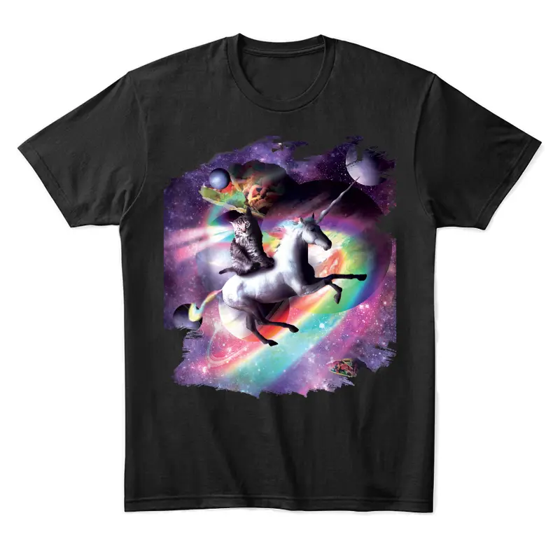 Space Cat Riding Unicorn - Laser, Tacos And Rainbow Unisex Staple T-Shirt