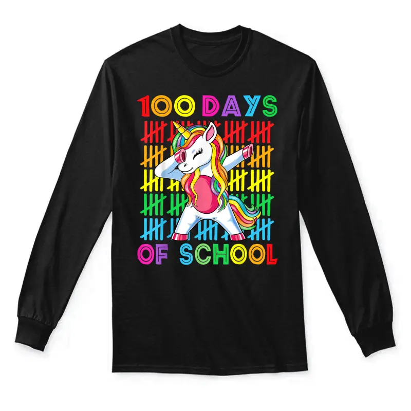 100 Days Of School Unicorn Girls Teacher 100Th Day Of School Unisex Long Sleeve T-Shirt