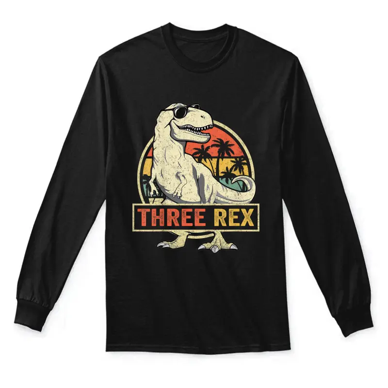 Three Rex 3Rd Birthday Shirt Third Dinosaur 3 Year Old Unisex Long Sleeve T-Shirt