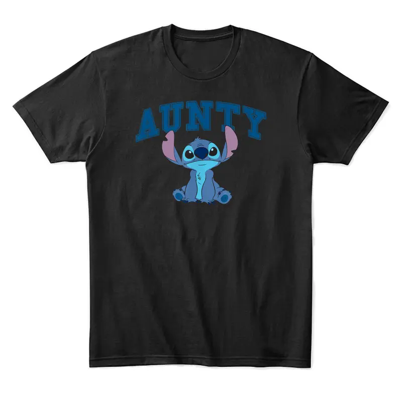 Disney Lilo & Stitch Aunty Cute Stitch Big Chest Text Logo Unisex Staple T-Shirt