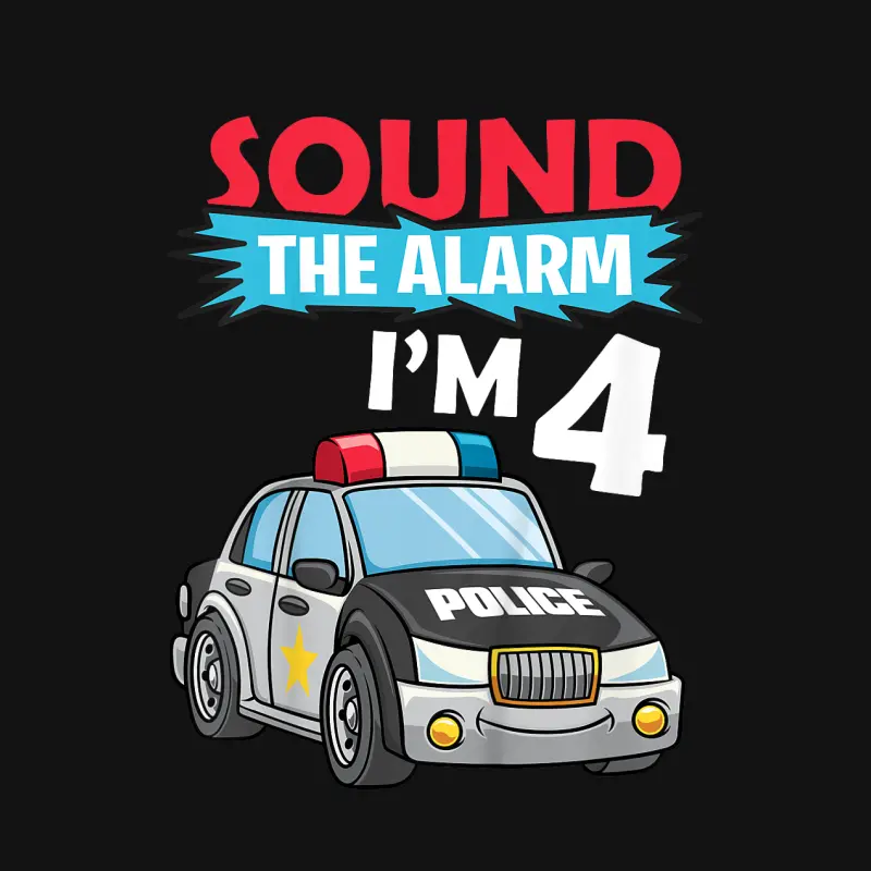 Kids Birthday Boy Shirt 4 Years Old Police Car Policeman Cop Youth Staple T-Shirt