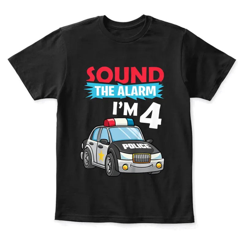 Kids Birthday Boy Shirt 4 Years Old Police Car Policeman Cop Youth Staple T-Shirt