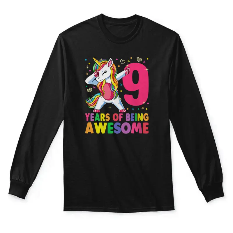 9 Years Old Unicorn Dabbing 9Th Birthday Girl Unicorn Party Unisex Long Sleeve T-Shirt